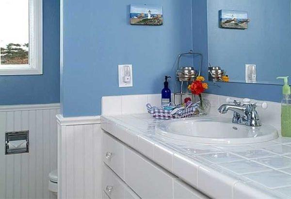 Blue tones are often found in the bathroom