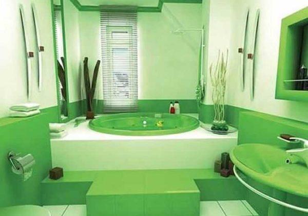 A cheerful green of two shades in the bathroom 