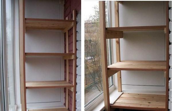 Shelves made of boards on the balcony are made most often