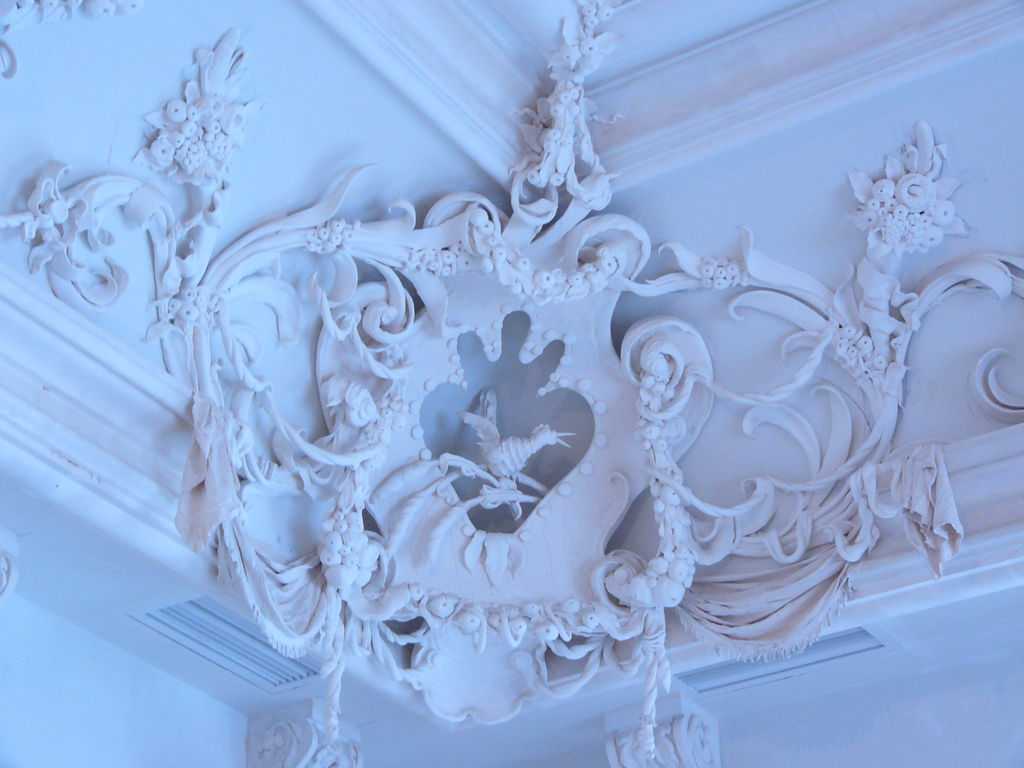 Decorative moldings on walls and ceiling