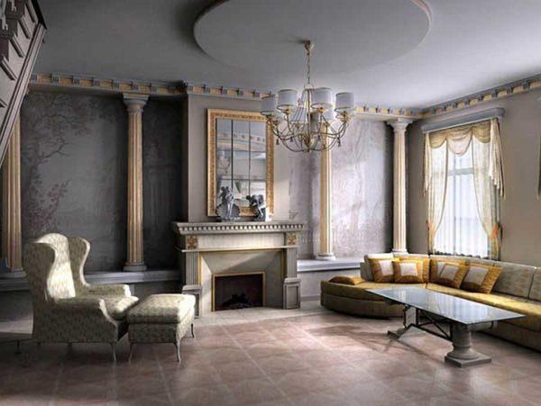 Columns, cornice and wall paintings are classics of the genre 