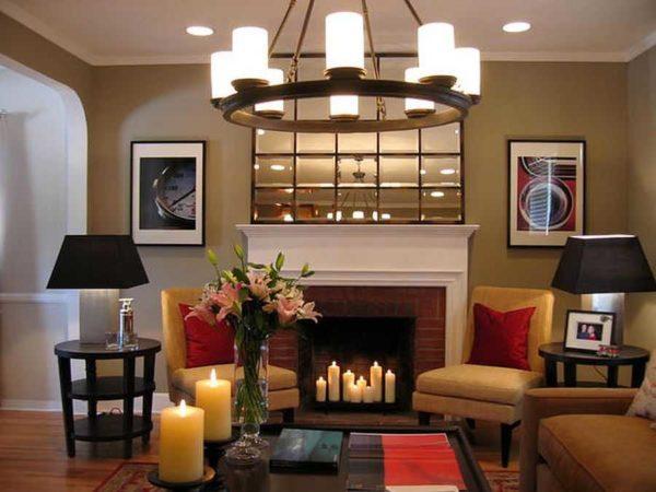 A candle fireplace creates a romantic ambiance