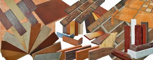 Samples of clinker tiles for brickwork imitation