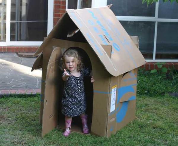 Children's house from a box with a double-sloped roof