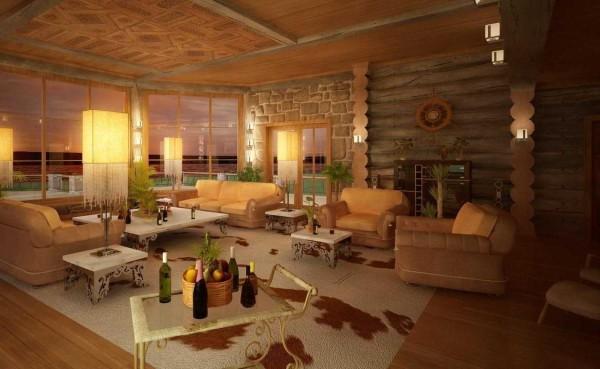 The interior of a log home inside is not always a hut. There are some very modern 