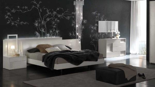 Walls in modern style bedrooms are monochrome or with a graphic pattern