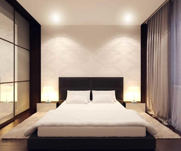 Bedroom design in the style of minimalism - no unnecessary details: a purely masculine option