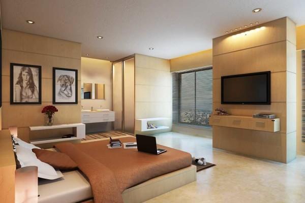 Stylish decoration, cozy bedroom, as you guessed it - modern style