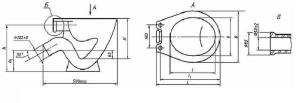 Drawing of toilet without shelf from GOST