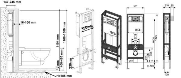 Depth of the toilet bowl installation - max. 250 mm