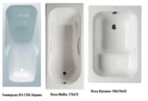 If we talk about cast iron bathtubs of ordinary shape, they can be as follows