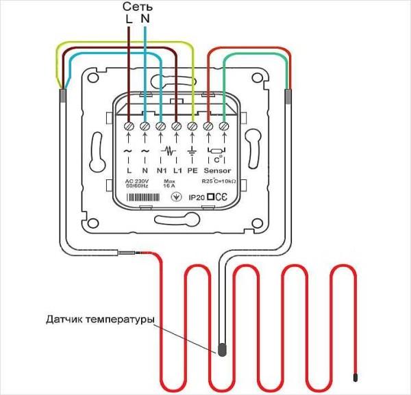 Heating cable for water supply - connection diagram to thermostat