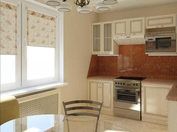 With a bright interior and a couple of accents in brown, a small kitchen seems more spacious