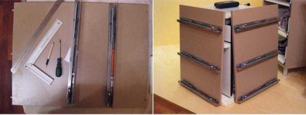 Installing rails in a drawer cabinet