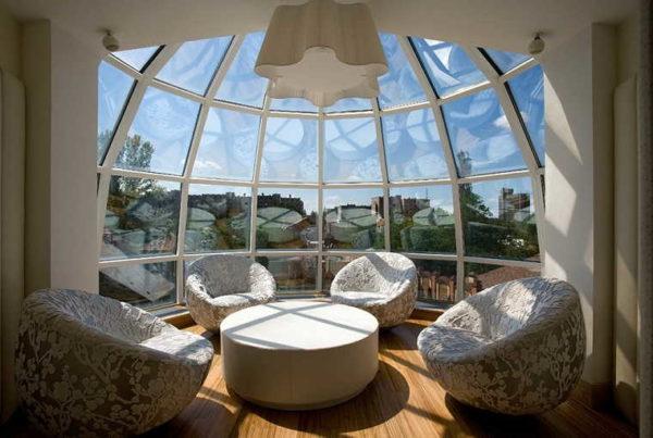 Unusually shaped bay window of a private house