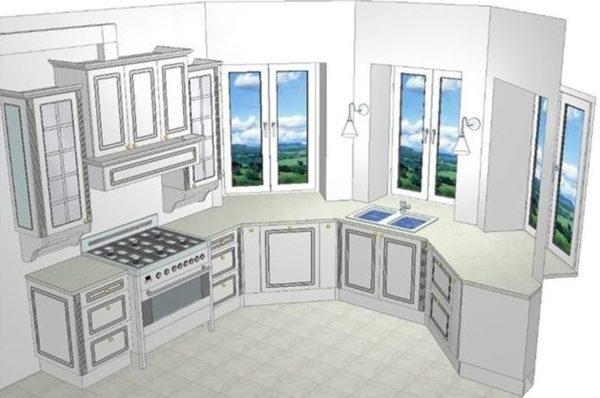 Kitchen layout with sink in bay window