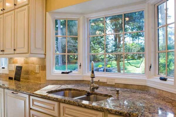 Kitchen interior with bay window - design ideas