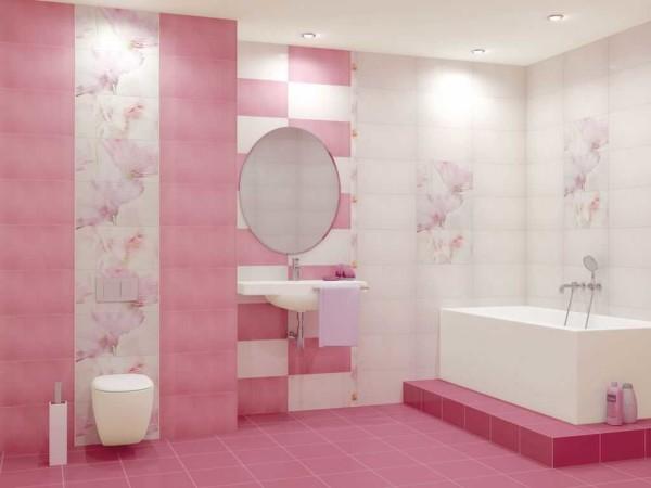 For the romantics, a pink bathroom with floral decorations