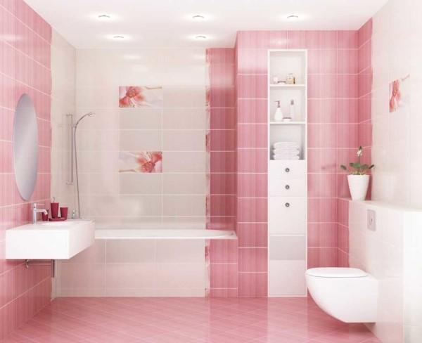 White and pink option of finishing the bathroom