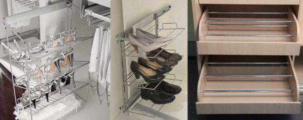 To rationalize the use of space inside the closet, you can install a shoe rack instead of shelves