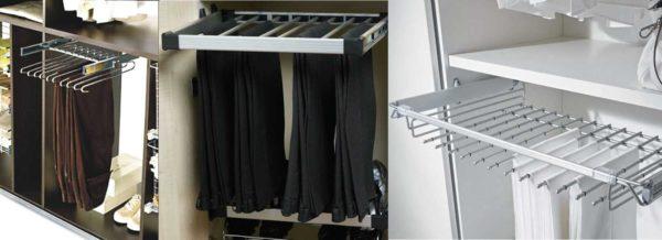 Fixtures for storing pants and jeans in a compartment closet