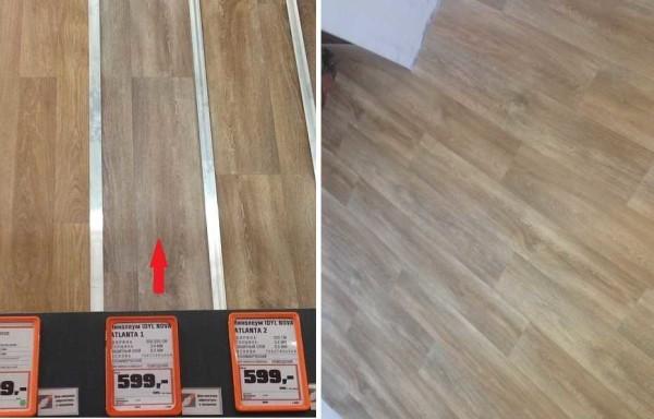 Laminate flooring in the shop and on the floor in our kitchen