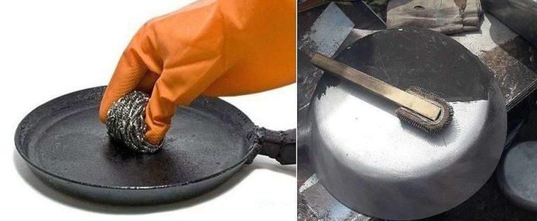 You can also scrub a skillet clean of soot with a scraper or brush. But it takes a lot of time