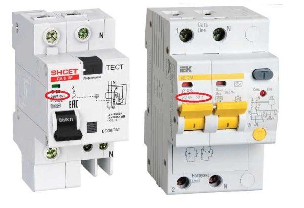 Voltage and frequency for which the differential protection circuit breaker is designed