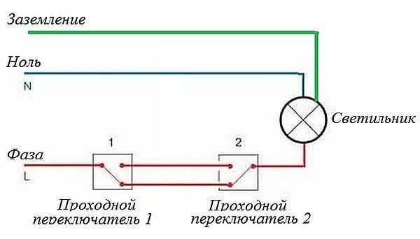 Electrical circuit diagram for switching a feed-through switch with 2 seats