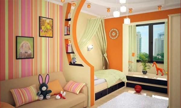 Zoning a child's room with different wallpapers