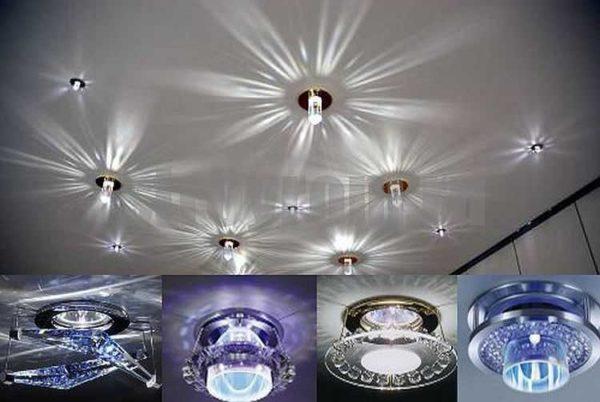 There are spot recessed lights that create different lighting effects