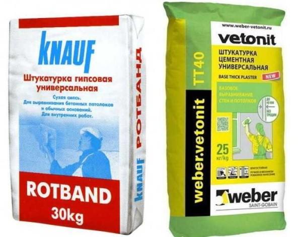 Rothband is a popular gypsum plaster, while Vetonit is a cement plaster