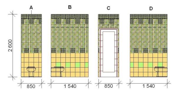 Example of tile drawing for a bathroom finish