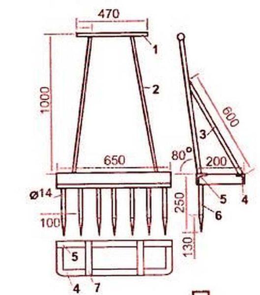 Variant with one fork and frame-rest at the rear 