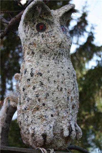 Sawdust was added to the solution to make the owl's plumage look like the real thing