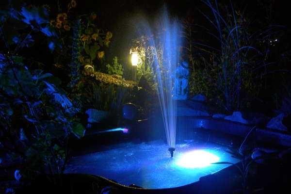 This fountain is made with your own hands, as is the backlighting: a waterproof LED light with remote control