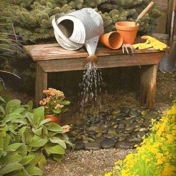 Garden fountain from a watering can