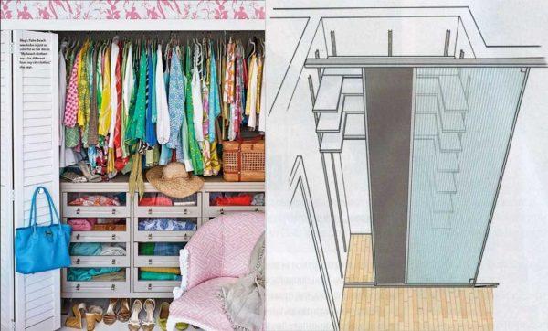 Two types of doors to save space - sliding (sliding) and bookcase doors