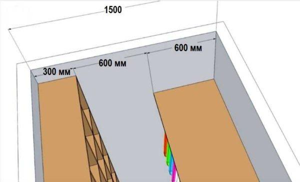 Planning and placement of the door in dressing rooms with a width of 150 cm or more