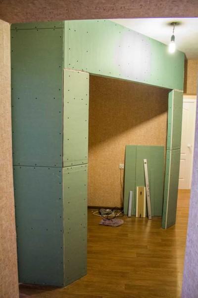 Plasterboard partition for a dressing room