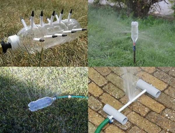 Sprinklers for watering the lawn with their own hands from bottles to do not difficult: take a bottle, red-hot nail, make holes (diameter is selected by experience, but start with small)