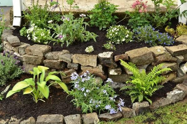 A two-tiered flowerbed against the wall of the house. Water from the gutter in heavy rain can erode the soil, so it is worth taking it further away or to the side