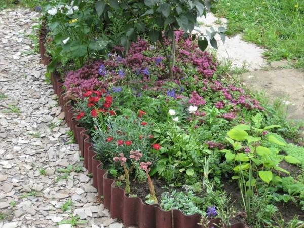 Photo of the flowerbed made of slate - not bad looks such a fence