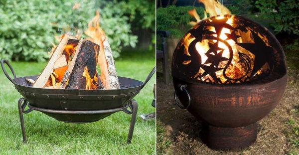 A metal bowl is a quick way to decorate a campfire site