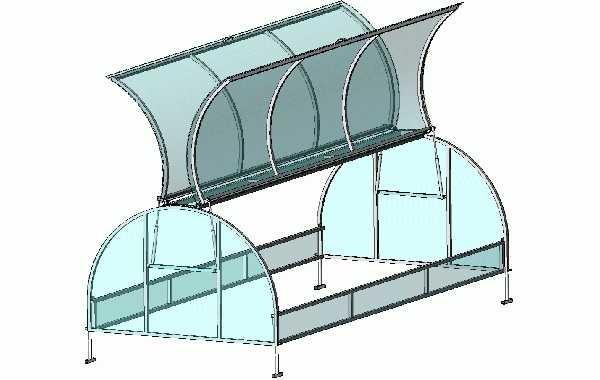 Butterfly greenhouse: when open, the covers resemble wings