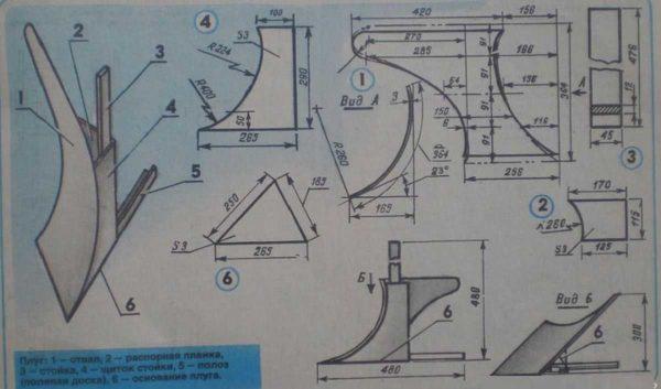 Plough drawing with dimensions 