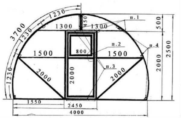 If the radial greenhouse of polycarbonate is made according to this drawing, it will be possible to work and near the walls