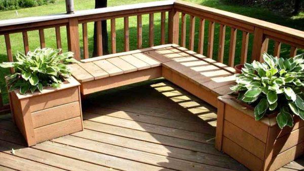 Flowerpots for flowers combined with a bench