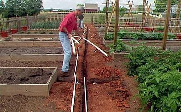 Before starting the installation of the water supply system on the dacha plot, the pipes are laid out in the required places