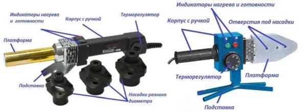 Two designs of PP pipe welding device 